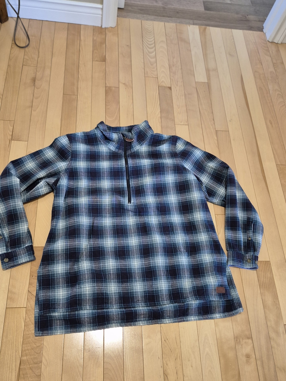 LL BEAN Blue Plaid Half-Zip Pullover Shirt NWOT